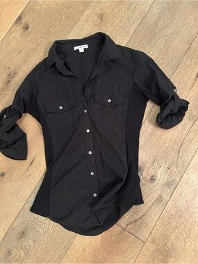James Perse Black Button-Front Shirt with Chest Pockets